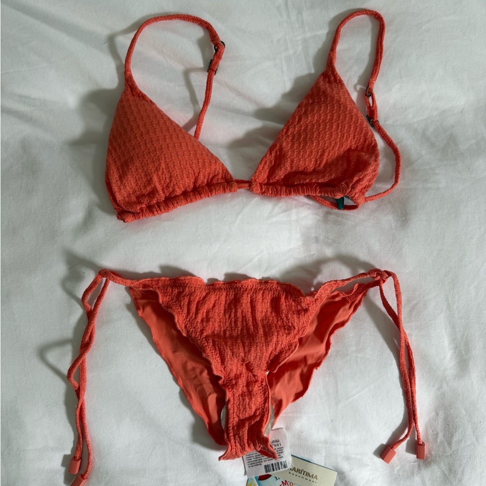 CIA MARITIMA ADJUSTABLE CORAL BRAZILIAN TRIANGLE STRING BIKINI SET